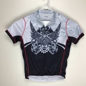 Primal mens short sleeve skull graphic three quarter zip cycling jersey XL
